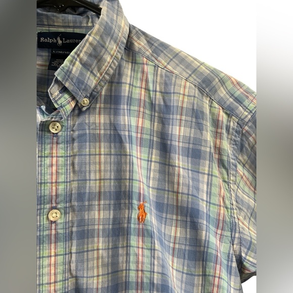 Ralph Lauren blue plaid short sleeve button down shirt - Picture 2 of 4